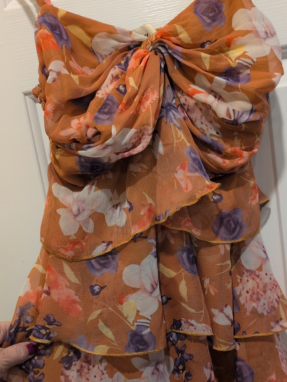 Ollari NY Floral Chiffon Ruffle Tiered Maxi Dress